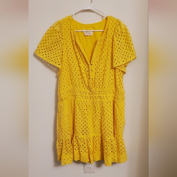 Anthropologie Somerset Canary Yellow Eyelet Mini Dress Size 2X Spring Easter - Picture 3 of 10